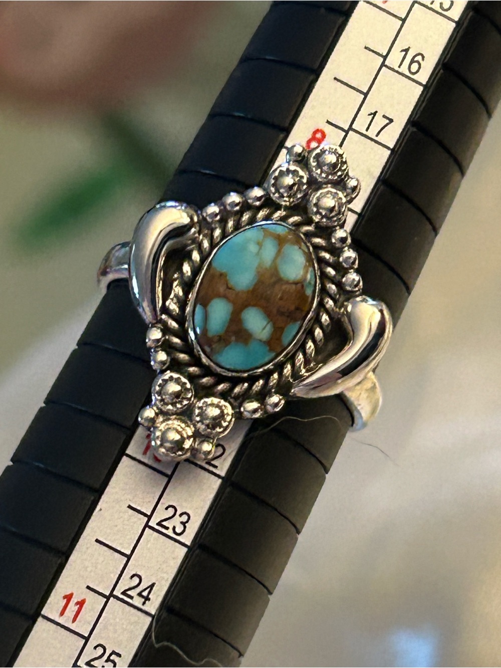 Sterling Silver Turquoise Stone Ring - Blue Brown Turquoise Adjustable